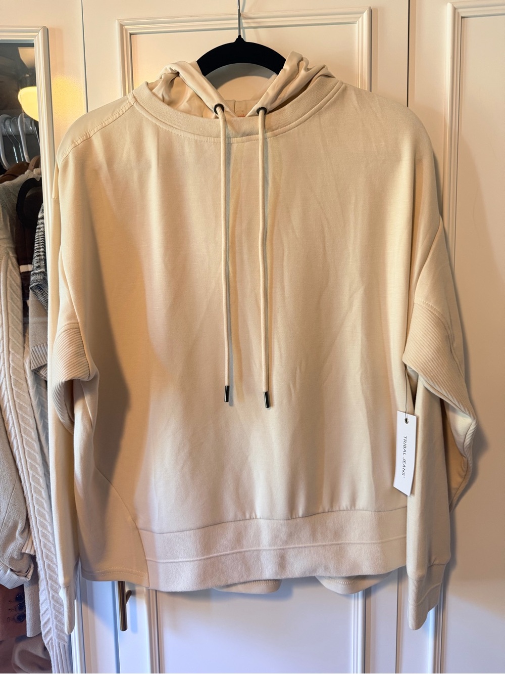 Tribal Jeans Women's Tribal Combo Fabric Top With Hood Ivory